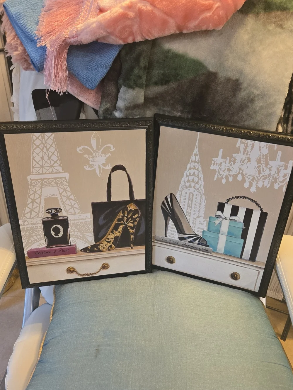 Decorative Fashion Wall Art Pair - Black, Gold, Teal